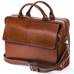Skórzana torba męska na ramię, torba na laptop SOLIER brązowy vintage. Brązowe torby na laptopa męskie Solier, bez wzorów, ze skóry. Za 579.00 zł.