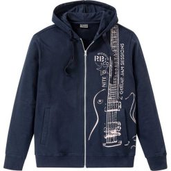 Bluza rozpinana z dużym nadrukiem Slim Fit bonprix ciemnoniebieski. Bluzy męskie marki bonprix. Za 79.99 zł.