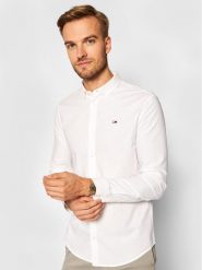 Tommy Jeans Koszula Oxford DM0DM09594 Biały Slim Fit. Białe koszule męskie Tommy Jeans, m, bez wzorów, z bawełny, bez kołnierzyka, bez ramiączek. Za 249.99 zł.