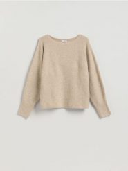 Sweter z domieszką wełny - beżowy. Brązowe swetry damskie Reserved, l, bez wzorów, z dzianiny, bez kołnierzyka, bez ramiączek, bez kaptura. Za 129.99 zł.