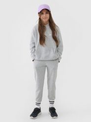 4F Spodnie dresowe joggery dziewczęce - szare 140 (9-10 lat). Szare spodnie sportowe dla dziewczynek 4f, bez wzorów, z bawełny. Za 69.99 zł.