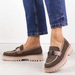 Khaki loafersy damskie, zamszowe mokasyny Potocki 21342. Brązowe mokasyny damskie POTOCKI, z zamszu, eleganckie. Za 169.00 zł.