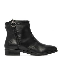 Botki Rieker. Czarne botki damskie Rieker, bez obcasa, na płaskiej podeszwie, bez zapięcia. Za 419.99 zł.