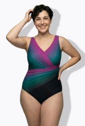 Damski Kostium kąpielowy cieniowanie miękkie miseczki drapowanie. Czarne kostiumy jednoczęściowe damskie Ulla Popken, plus size, bez wzorów, z elastanu, plus size, do pływania. Za 223.99 zł.