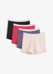 Bokserki damskie, średniej długości, z wygodną bawełną (4 sztuki). Czerwone bokserki damskie bonprix, bez wzorów, z bawełny. Za 69.99 zł.