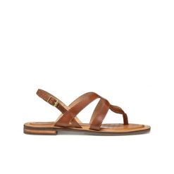 Sandały GEOX D55YFC Brązowy. Brązowe sandały damskie Geox, bez wzorów, ze skóry, bez obcasa, bez zapięcia. Za 331.99 zł.