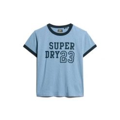 Damska dopasowana koszulka Superdry Athletic Essentials Ringer. Niebieskie t-shirty damskie Superdry., bez wzorów, bez kołnierzyka. Za 139.55 zł.