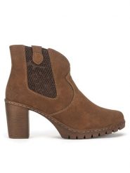 Rieker Botki Y2554-24 Brązowy. Brązowe botki damskie Rieker, ze skóry, bez obcasa, na słupku, bez zapięcia. Za 271.00 zł.