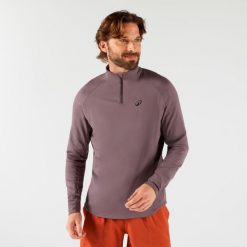 Bluza tenisowa termoaktywna męska Thermic na krótki suwak. Brązowe bluzy męskie ARTENGO, m, bez wzorów, z elastanu, tenisowe. Za 89.99 zł.