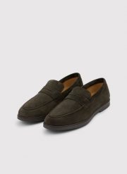 PAKO LORENTE – Brązowo-zielone zamszowe mokasyny męskie. Brązowe eleganckie półbuty Pako Lorente, na jesień, ze skóry, eleganckie, bez zapięcia. Za 279.99 zł.