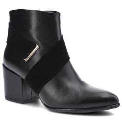 Botki damskie Szydłowski, eleganckie i na stabilnym obcasie, czarne, 2201-CP-1-Z-1. Czarne kozaki damskie Szydłowski, ze skóry, bez obcasa, na obcasie. Za 259.00 zł.