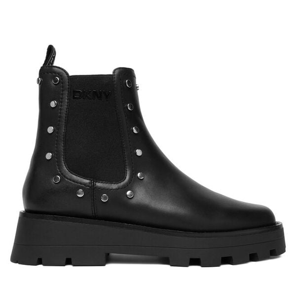 Sztyblety DKNY. Czarne botki damskie DKNY, bez obcasa, na płaskiej podeszwie, bez zapięcia. Za 929.99 zł.