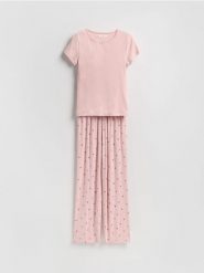 Dwuczęściowa piżama - pastelowy róż. Czerwone piżamy damskie Reserved, l, bez wzorów, z bawełny, bez ramiączek. Za 119.99 zł.