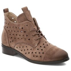 Botki damskie Vinceza, cholewka z materiału z ażurową perforacją sznurowane i zapinane z boku na suwak, beżowe, 58620. Brązowe kozaki damskie VINCEZA, bez obcasa. Za 135.90 zł.