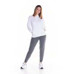 Bluza z zamek błyskawiczny na co dzień na siłownię. Białe bluzy damskie LEONE 1947 APPAREL, s, bez wzorów, z dresówki, bez kaptura. W wyprzedaży za 246.29 zł.