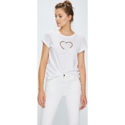 Only - Top. Szare topy damskie Only, z aplikacjami, z bawełny, z okrągłym kołnierzem, z krótkim rękawem. W wyprzedaży za 59.90 zł.