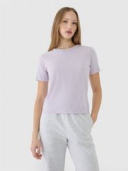 4F T-shirt regular gładki damski - fioletowy XS. Fioletowe koszulki sportowe damskie 4f, xs, bez wzorów, z bawełny, bez kołnierzyka, bez ramiączek. W wyprzedaży za 29.99 zł.