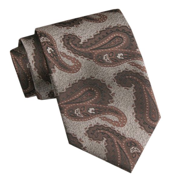 Elegancki Męski Krawat - Chattier - Beż i Brąz, Paisley. Krawaty i muchy Chattier, bez wzorów, z tkaniny, eleganckie. Za 49.00 zł.