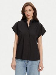 Tommy Hilfiger Koszula WW0WW45897 Czarny Relaxed Fit. Czarne bluzki damskie Tommy Hilfiger, bez wzorów, z bawełny, bez kołnierzyka, bez ramiączek. Za 239.99 zł.