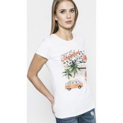Liu Jo - Top. Szare topy damskie marki Liu Jo, z nadrukiem, z bawełny, z okrągłym kołnierzem, z krótkim rękawem. W wyprzedaży za 219.90 zł.