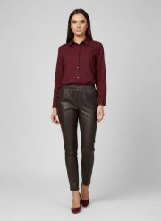 Eleganckie czekoladowe spodnie BengaMetallic04 7/8 o kroju slim fit PLUS SIZE XXL OVERSIZE JESIEŃ. Brązowe spodnie materiałowe damskie Moda Size Plus Iwanek, plus size, bez wzorów, z elastanu. Za 199.90 zł.