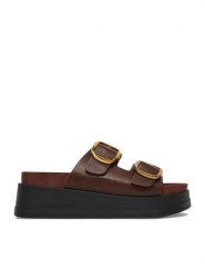 Guess Jeans Klapki CWBEO-HY62273-6 Brązowy. Brązowe klapki damskie Guess Jeans, z aplikacjami, z jeansu, bez obcasa. Za 199.99 zł.