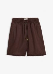 Bermudy z czystego lnu. Brązowe spodnie materiałowe damskie bonprix, bez wzorów. Za 147.99 zł.