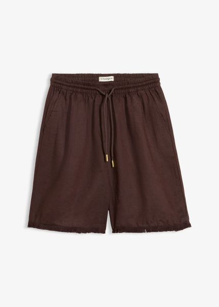Bermudy z czystego lnu. Brązowe spodnie materiałowe damskie bonprix, bez wzorów. Za 147.99 zł.