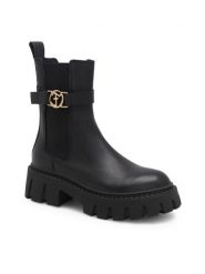 Eva Minge Botki GANDRA-8325 Czarny. Czarne botki damskie Eva Minge, ze skóry, bez obcasa, na słupku, bez zapięcia. Za 479.00 zł.