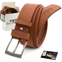 Beltimore Męski Pasek Skórzany Pudełko Zamszowy Camel A78 : Kolory - Brązowy, Beżowy, Rozmiar Pasków - R.110-125 Cm. Brązowe paski damskie bez wzorów, z jeansu, eleganckie. Za 59.90 zł.