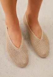 Ciemnobeżowe Szydełkowe Balerinki VICES z Plecionki Wolfs. Brązowe baleriny damskie Born2be, bez wzorów, z jeansu, eleganckie, bez obcasa. Za 99.99 zł.