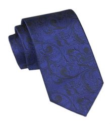 Krawat Męski - Alties - Ciemnoniebieski z Czarnym Motywem Kwiatowym. Niebieskie krawaty i muchy Alties, bez wzorów, z tkaniny, eleganckie. Za 49.00 zł.