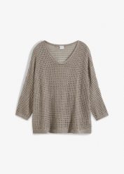Sweter ażurowy z mieszanki wiskozy. Brązowe swetry damskie bonprix, w ażurowe wzory, z wiskozy, bez kołnierzyka, bez ramiączek, bez kaptura. Za 99.99 zł.