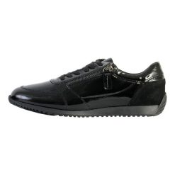 Buty GEOX D CALITHE Czarny. Czarne obuwie sportowe damskie Geox, bez wzorów, z lakierowanej skóry, do biegania. Za 389.99 zł.