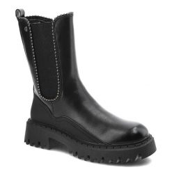 Botki damskie Filippo, ze skóry naturalnej z elastycznymi wstawkami po bokach zapinane na suwak zabudowaną cholewką, czarne, DBT4009-22-BK. Czarne kozaki damskie Filippo, ze skóry ekologicznej, bez obcasa, na płaskiej podeszwie. Za 209.00 zł.