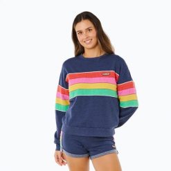 Bluza damska Rip Curl Surf Revival Relaxed Crew. Niebieskie bluzy damskie Rip Curl, uniwersalny, bez wzorów, z bawełny, bez kaptura, trekkingowe. Za 209.99 zł.