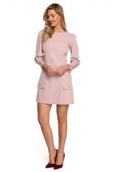 Krótka sukienka trapezowa z bufiastymi rękawami pudrowy róż. Czerwone sukienki dla dziewczynek Makover, bez wzorów, eleganckie, bez ramiączek, krótkie. Za 259.00 zł.