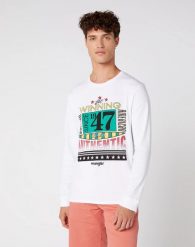 MĘSKI LONGSLEEVE WRANGLER LS WRANGLER TEE WHITE W7E2D0989 112131776. Białe bluzki z długim rękawem męskie Wrangler, m, bez wzorów, bez kołnierzyka. Za 109.99 zł.