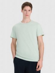 4F T-shirt regular z nadrukiem męski - turkusowy XXL. Niebieskie koszulki sportowe męskie 4f, m, bez wzorów, z bawełny, klasyczne, bez kołnierzyka. W wyprzedaży za 49.99 zł.
