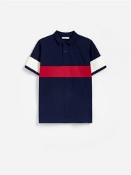 Koszulka polo comfort fit - granatowy. Niebieskie koszulki polo męskie Reserved, l, bez wzorów, z bawełny, bez ramiączek. Za 89.99 zł.