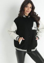 Czarna Kurtka Bomberka Oversize ze Ściągaczem Glouly. Czarne kurtki damskie Born2be, l, bez wzorów, ze skóry, bez kaptura. Za 209.99 zł.