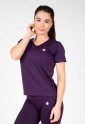 Koszulka bezszwowa fitness damska Gorilla Wear Neiro. Fioletowe koszulki sportowe damskie GORILLA WEAR, s, bez wzorów, bez kołnierzyka, bez ramiączek, na fitness i siłownię. Za 206.00 zł.
