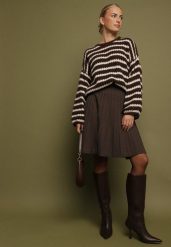 Brązowa Rozkloszowana Spódnica z Kaszmirem i Wysokim Stanem Agrea. Brązowe spódnice damskie Born2be, uniwersalny, bez wzorów, z kaszmiru, eleganckie, z podwyższonym stanem, mini, dopasowane. Za 99.99 zł.