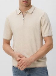 Strukturalny sweter polo - kremowy. Białe swetry przez głowę męskie Reserved, l, bez wzorów, z bawełny, bez kołnierzyka. Za 119.99 zł.