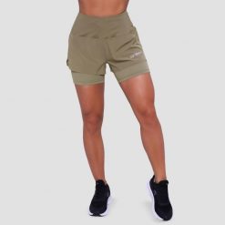 Szorty damskie do biegania 2w1 vetiver Pulse. Zielone szorty sportowe damskie GYMBEAM, m, bez wzorów, z elastanu, do biegania. Za 127.90 zł.