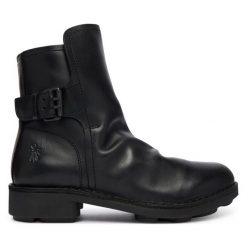 Botki Fly London. Czarne botki damskie Fly London, bez obcasa, na płaskiej podeszwie, bez zapięcia. Za 569.99 zł.