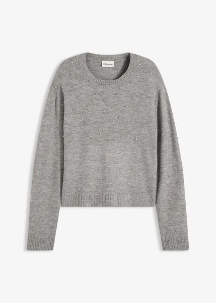 Sweter o pudełkowym kroju. Czarne swetry damskie bonprix, bez wzorów, bez kołnierzyka, bez ramiączek, bez kaptura. Za 104.99 zł.