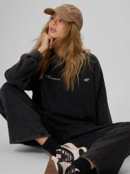 4F Bluza dresowa loose z nadrukiem damska - szara L. Czarne bluzy damskie 4f, l, bez wzorów, z dresówki, bez kaptura. Za 169.99 zł.