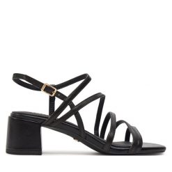 Sandały Tamaris. Czarne klapki damskie Tamaris, bez wzorów, bez obcasa, na słupku, bez zapięcia. Za 259.99 zł.
