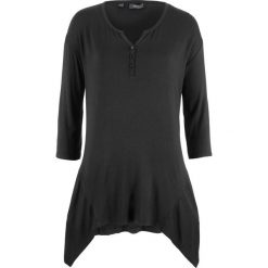 Shirt z dłuższymi bokami i kołnierzykiem "henley" bonprix czarny. Bluzki damskie bonprix. Za 32.99 zł.